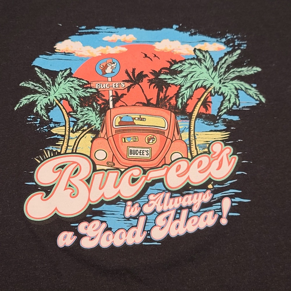 Buc-ees Graphic T-Shirt Mens XL Charcoal Beach Car Road Trip Texas Souvenir Tee
